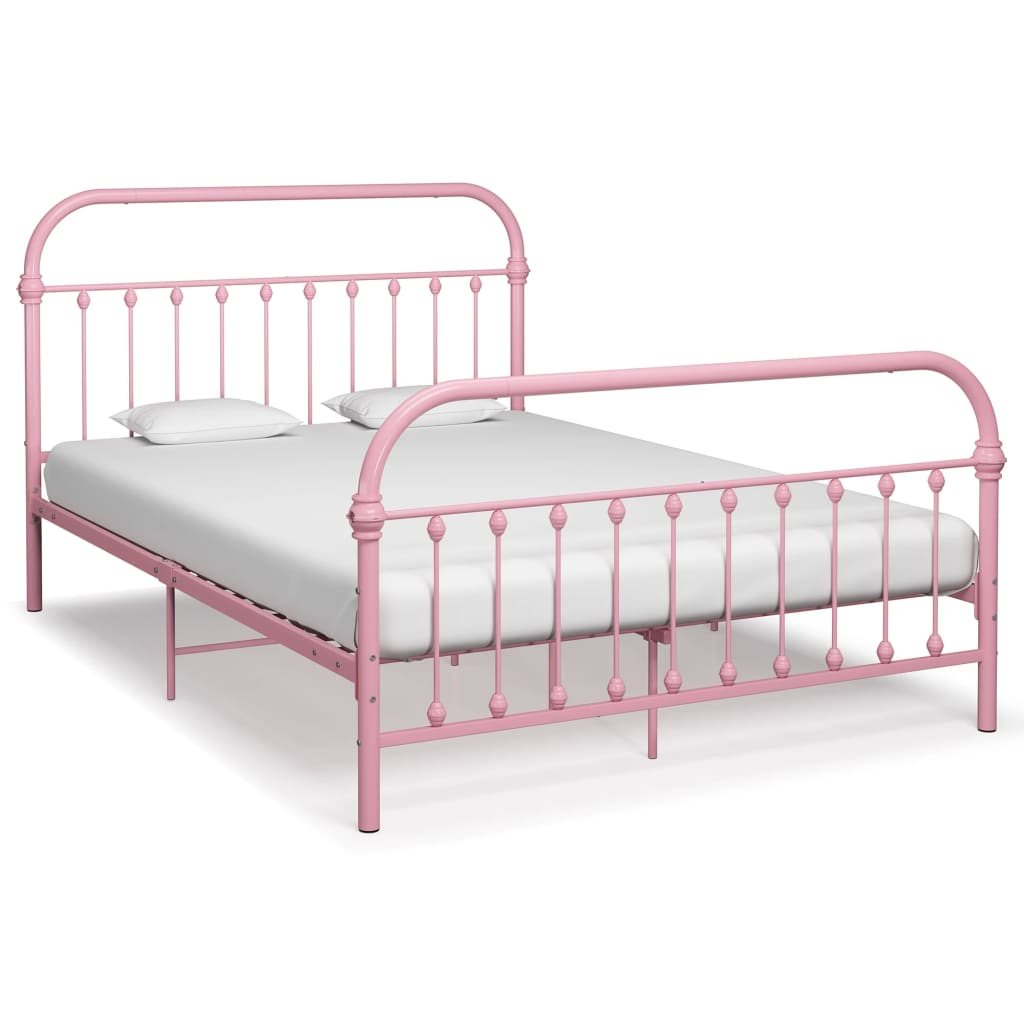 Bed Frame Pink Metal 140x200 cm - Discount Dealers