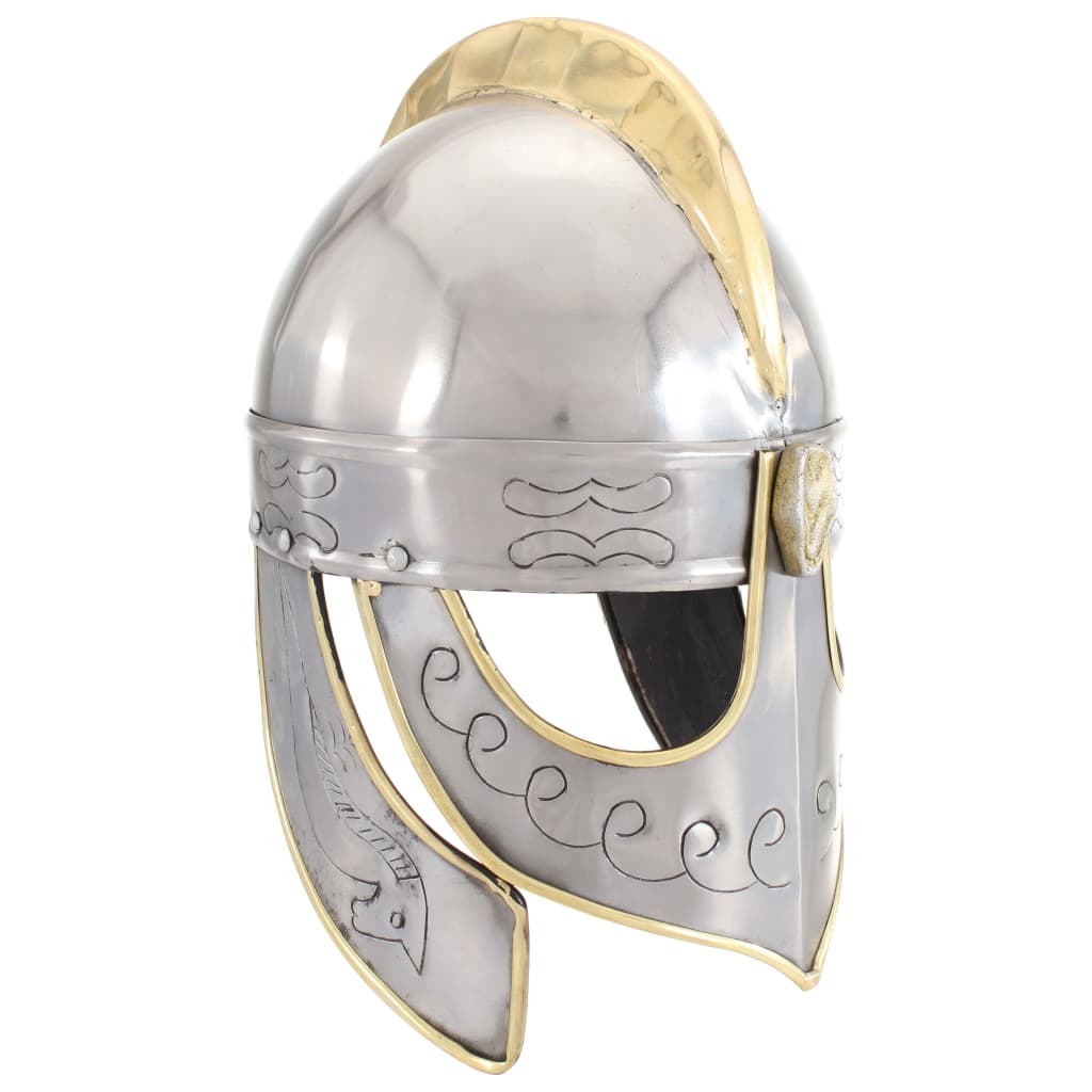 Morli Beowulf Helmet Antique Replica LARP Silver Steel - Merlin Deals
