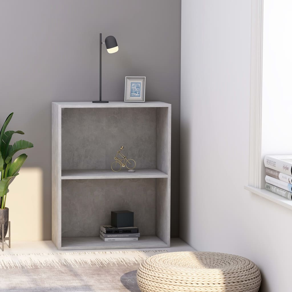 2-Tier Book Cabinet Concrete Grey 60x30x76.5 cm Chipboard - Decor Base