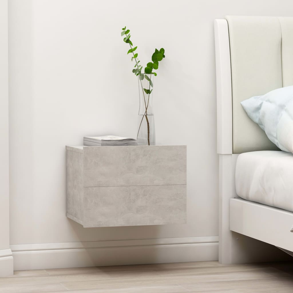 Bedside Table - ENNA Leo 2 Piece Nightstand Concrete Grey 40cm - Decor Base