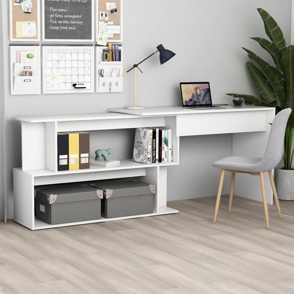 Corner Desk White 200x50x76 cm Engineered Wood - All Things Good