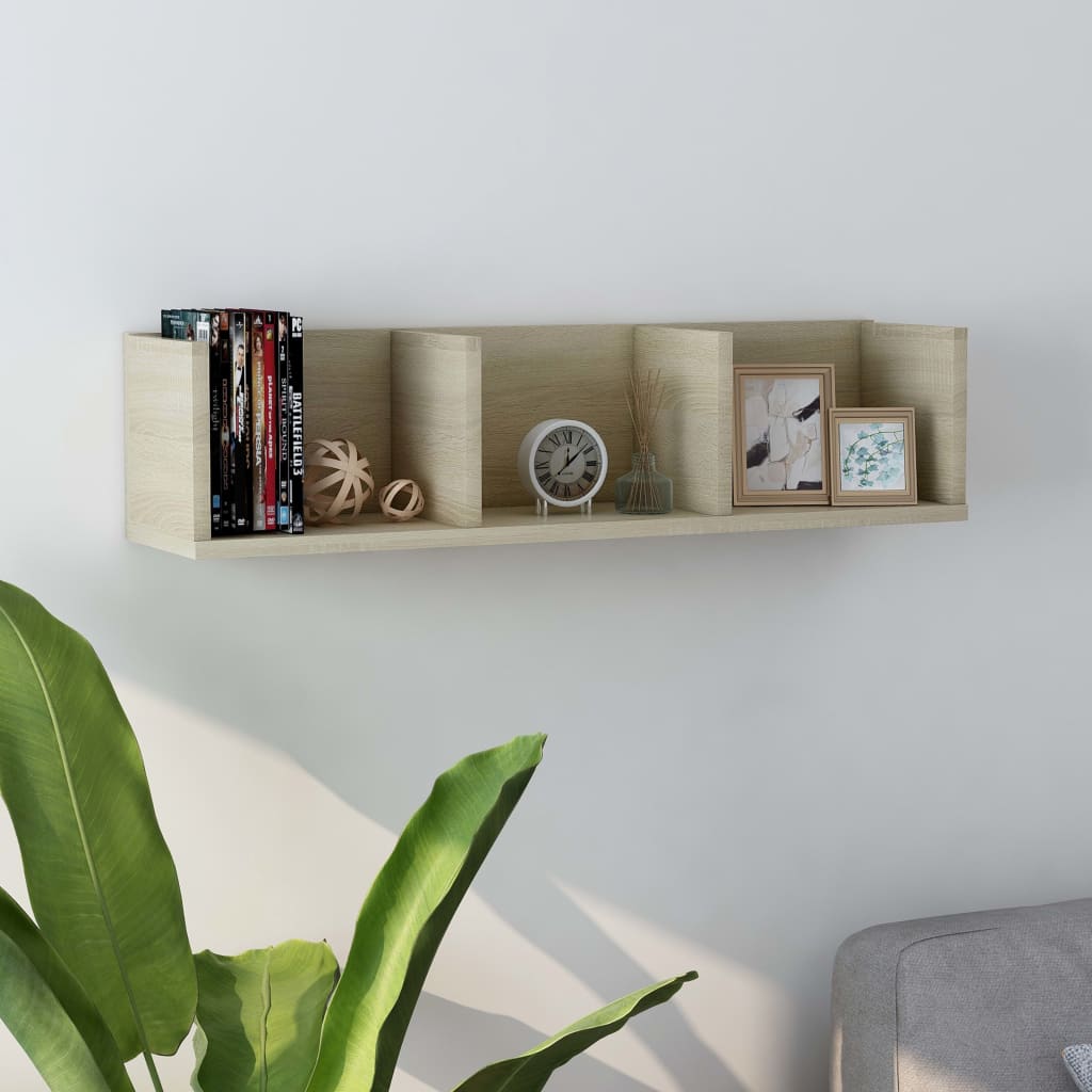CD Wall Shelf Sonoma Oak 75x18x18 cm Engineered Wood - Decor Base