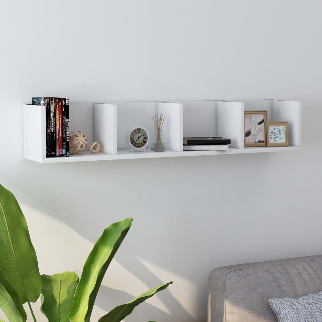 CD Wall Shelf White 100x18x18 cm Engineered Wood - Merkel Designers