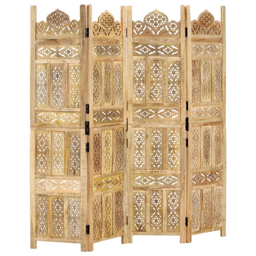 Hand carved 4-Panel Room Divider 160x165 cm Solid Mango Wood - Style and Chic