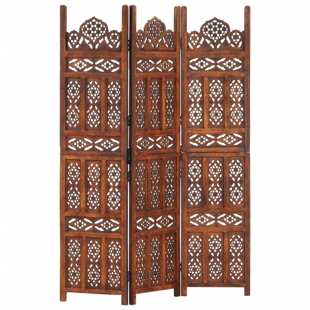 Hand carved 3-Panel Room Divider Brown 120x165 cm Solid Mango Wood - Brittle & Co