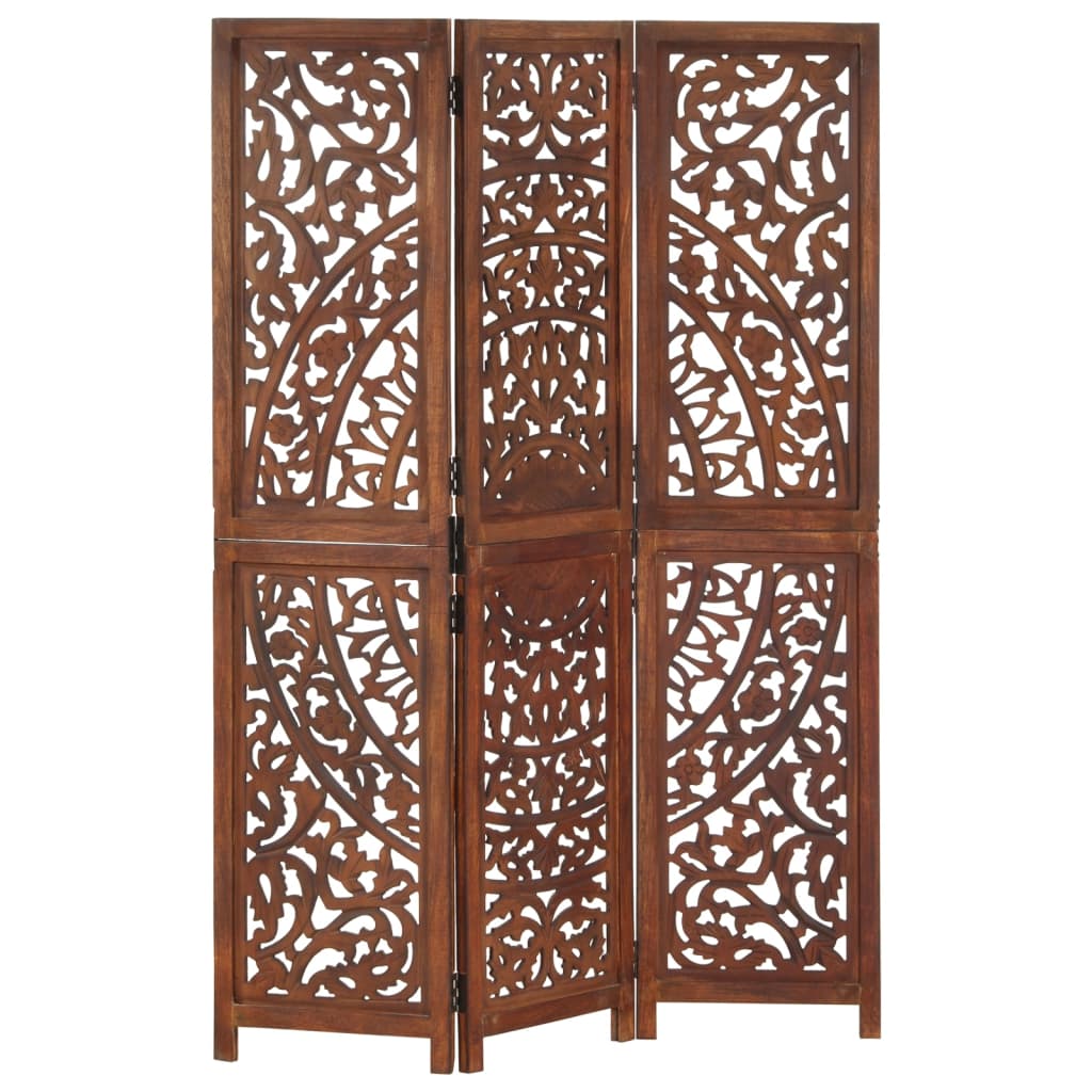 Hand carved 3-Panel Room Divider Brown 120x165 cm Solid Mango Wood - Merlin Deals
