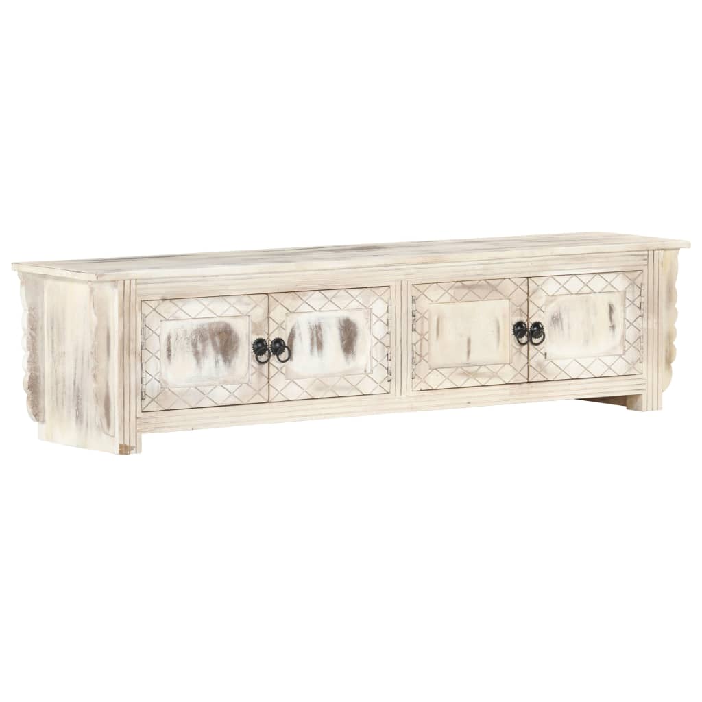 TV Cabinet White 140x30x35 cm Solid Mango Wood - Millennium Furniture