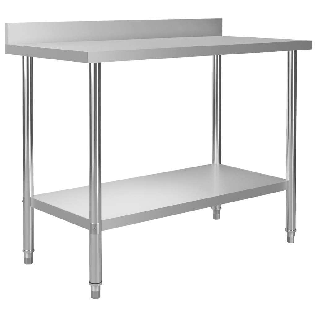 Kitchen Work Table with Backsplash 120x60x93 cm Stainless Steel - The Home Maker