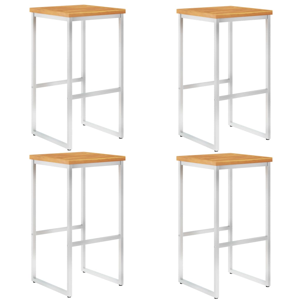 Bar Chairs 4 pcs Solid Acacia Wood and Stainless Steel - R and M Furniture