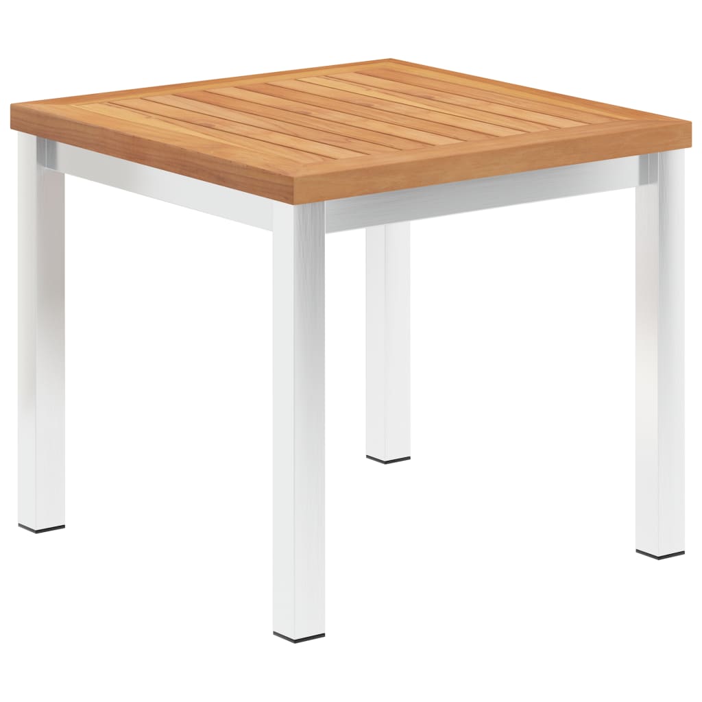 Garden Side Table 45x45x38 cm Solid Teak Wood and Stainless Steel - Decor Base