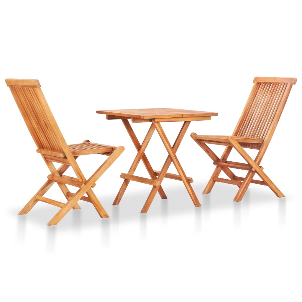 3 Piece Folding Bistro Set Solid Teak Wood - Design Hut