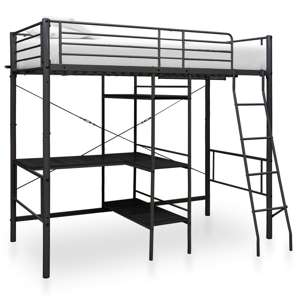 Bunk Bed with Table Frame Black Metal 90x200 cm - All Things Good