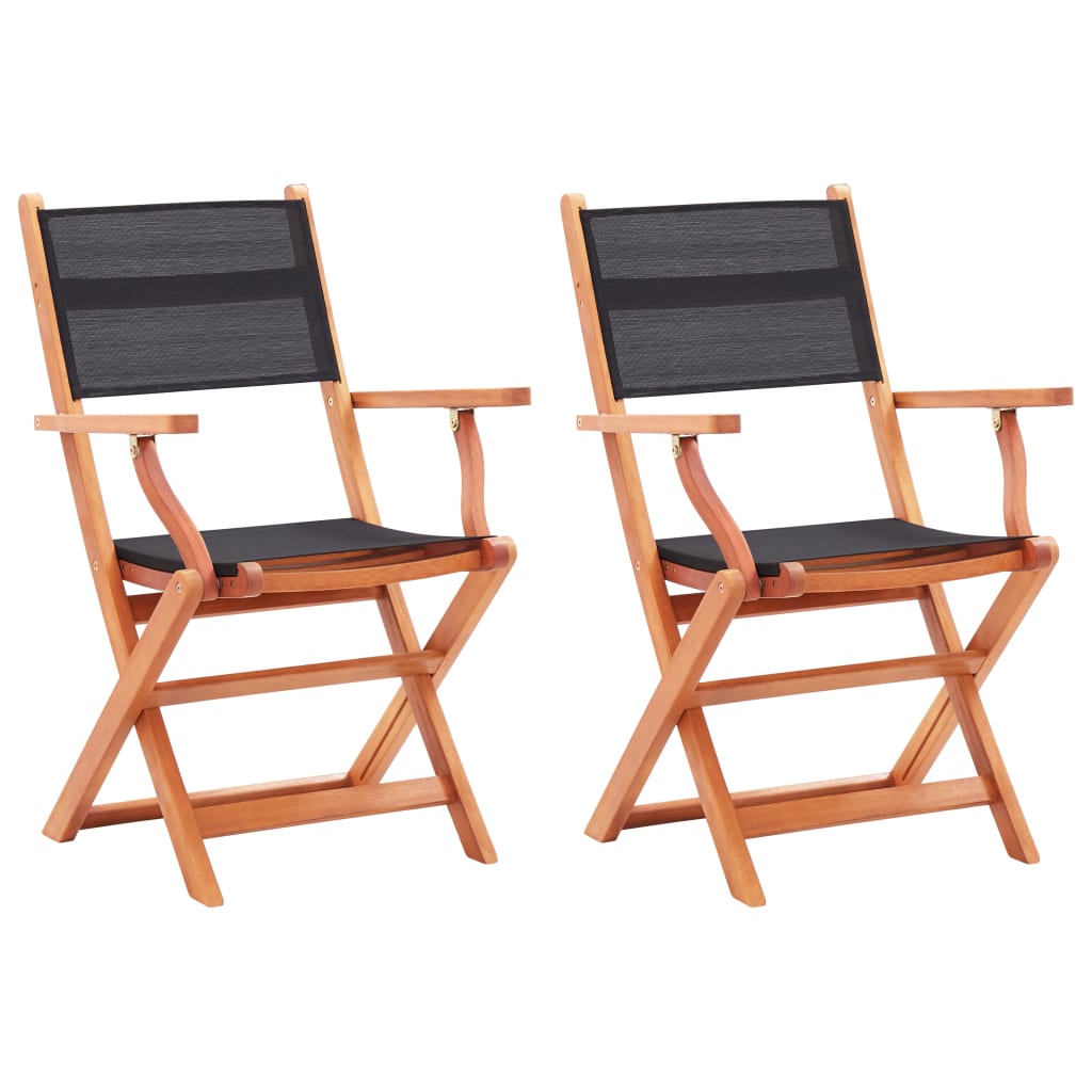 Folding Garden Chairs 2 pcs Black Solid Eucalyptus Wood and Textilene - Direct Imports