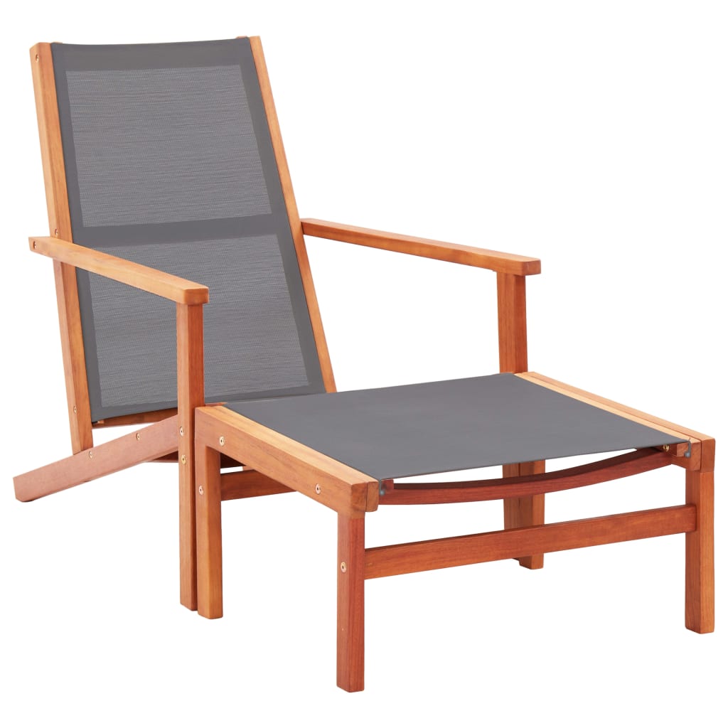 Garden Chair with Footrest Grey Solid Eucalyptus Wood and Textilene - Tyrell & Tyrell