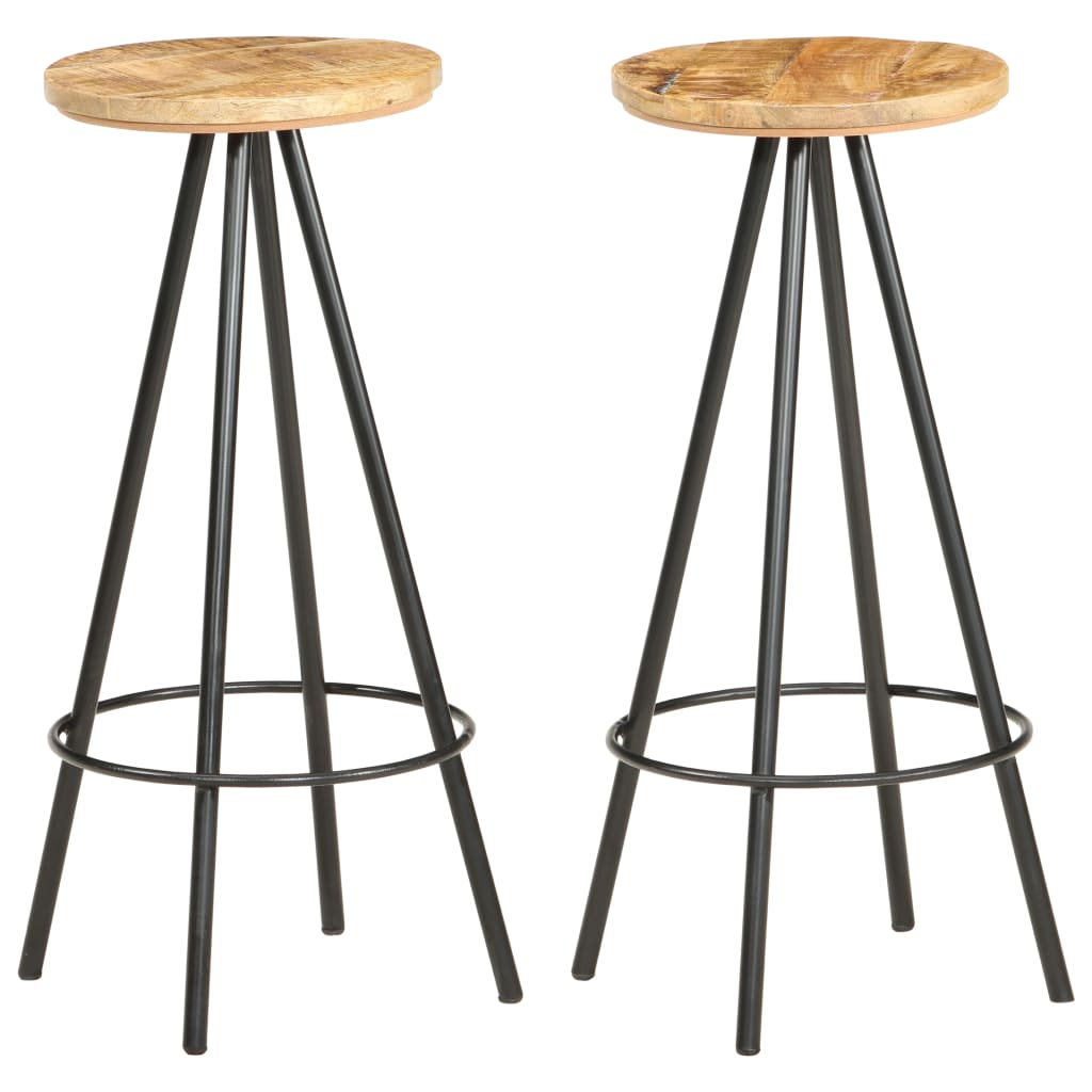 Bar Stools 2 pcs Rough Mango Wood - Merlin Deals