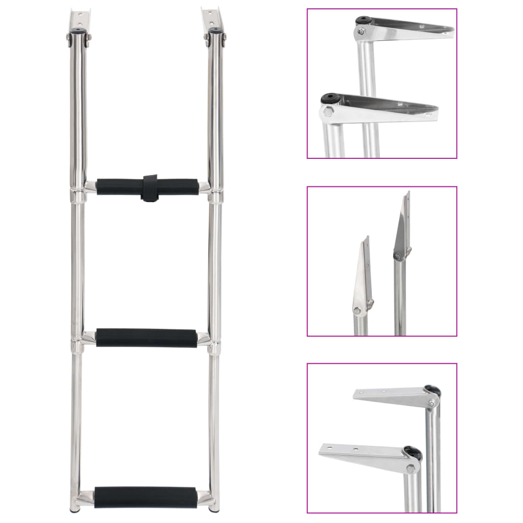 Folding Boarding Ladder 3-step Stainless Steel - Decor Base