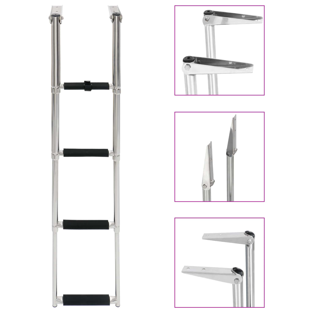 Folding Boarding Ladder 4-step Stainless Steel - Unbeatable Bargains