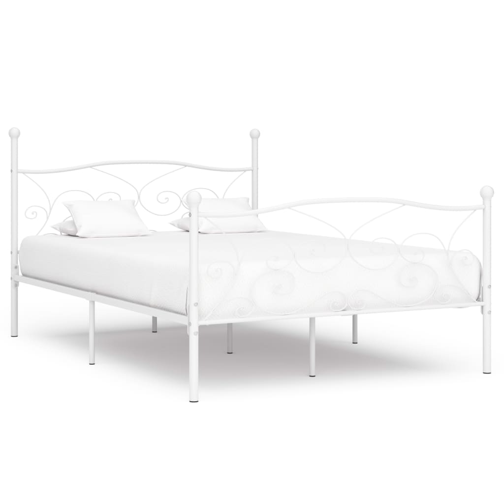 Bed Frame with Slatted Base White Metal 140x200 cm - Merlin Deals