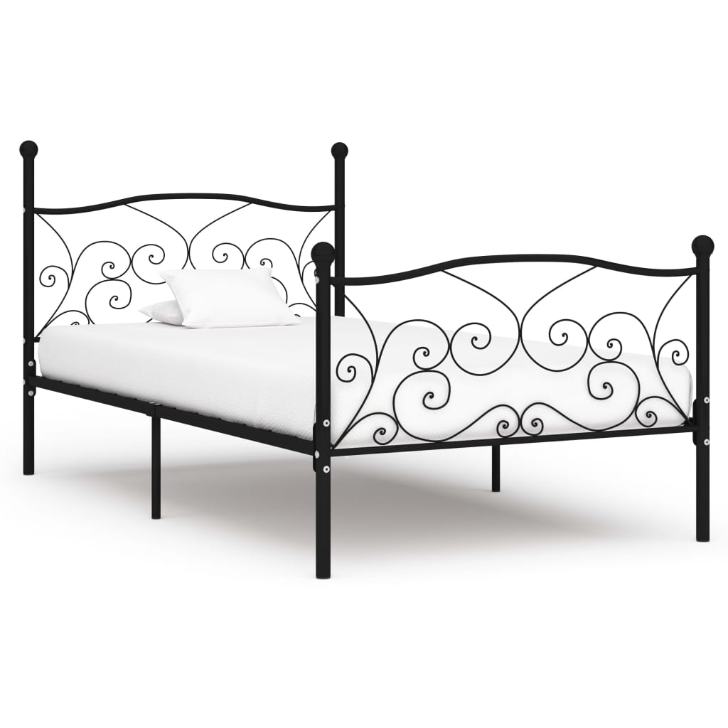 Bed Frame with Slatted Base Black Metal 100x200 cm - Direct Imports