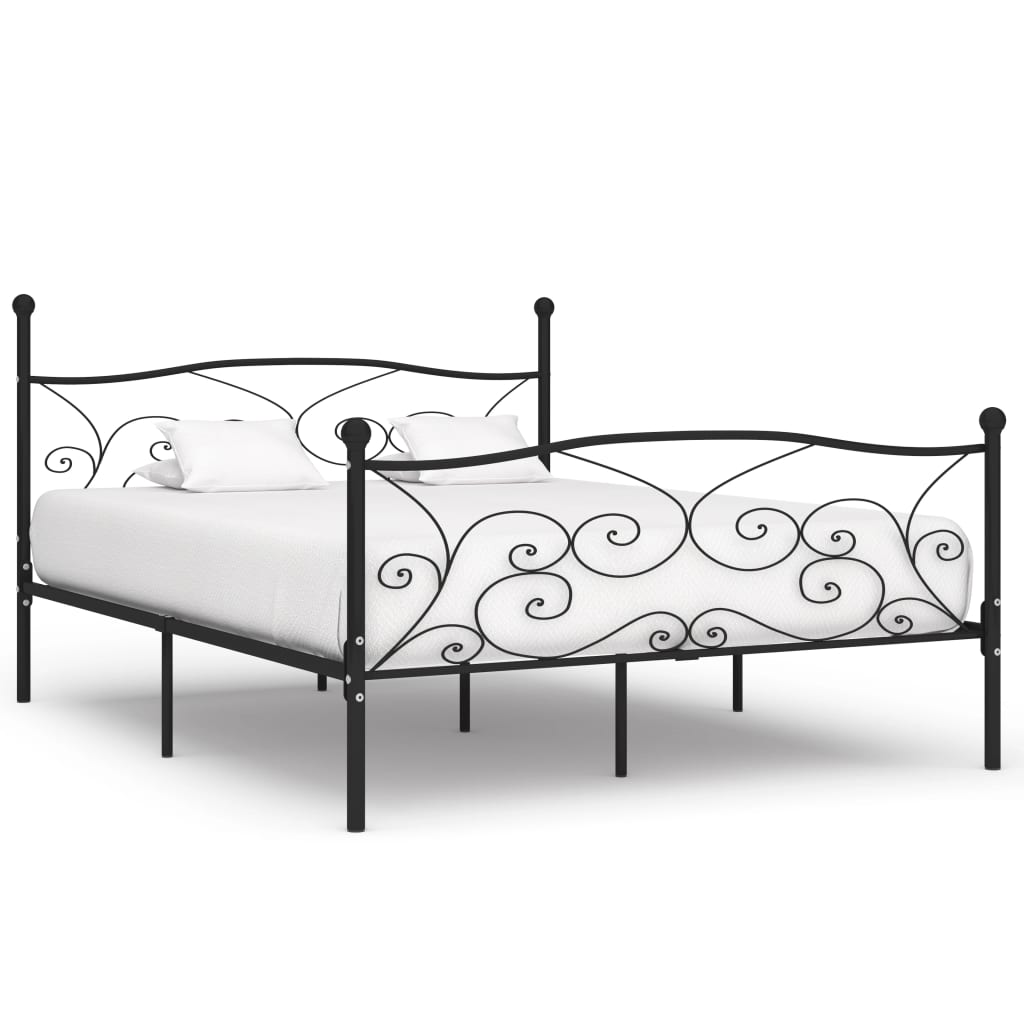 Bed Frame with Slatted Base Black Metal 180x200 cm Super King - Sid & Sam