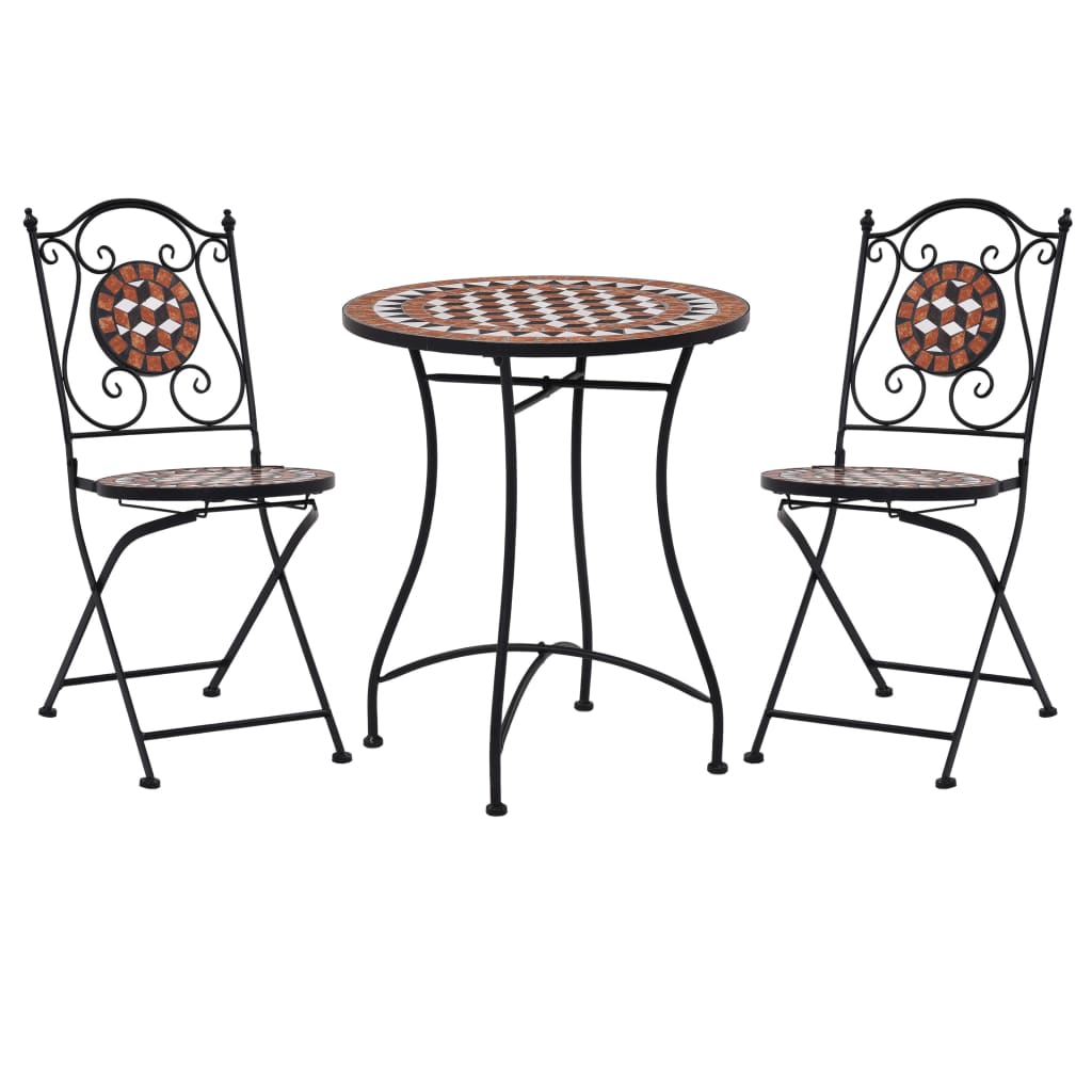 3 Piece Mosaic Bistro Set Ceramic Tile Terracotta - Direct Imports