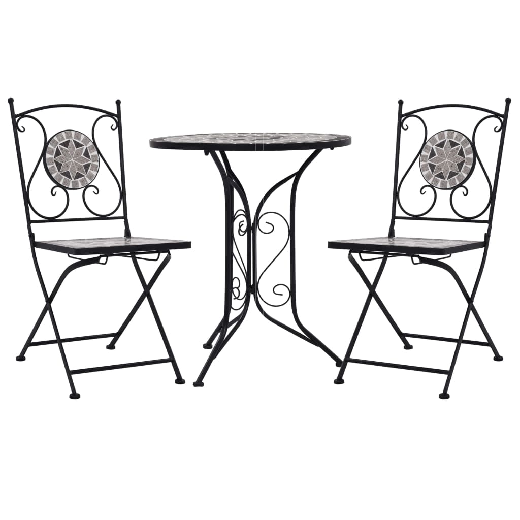 3 Piece Mosaic Bistro Set Ceramic Tile Grey - The Home Maker