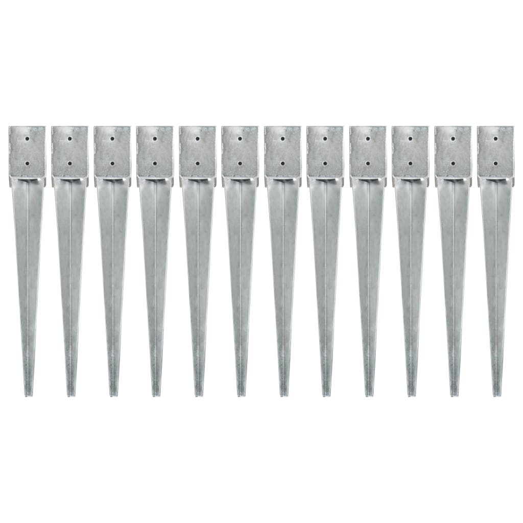 Ground Spikes 12 Pcs Silver 10x10x76cm Galvanised Steel - R and M Furniture
