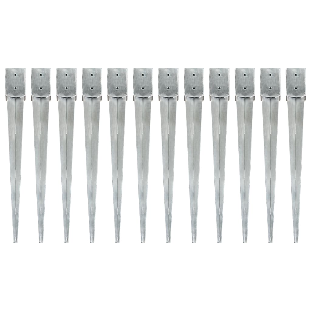 Ground Spikes 12 Pcs Silver 10x10x91cm Galvanised Steel - Sid & Sam