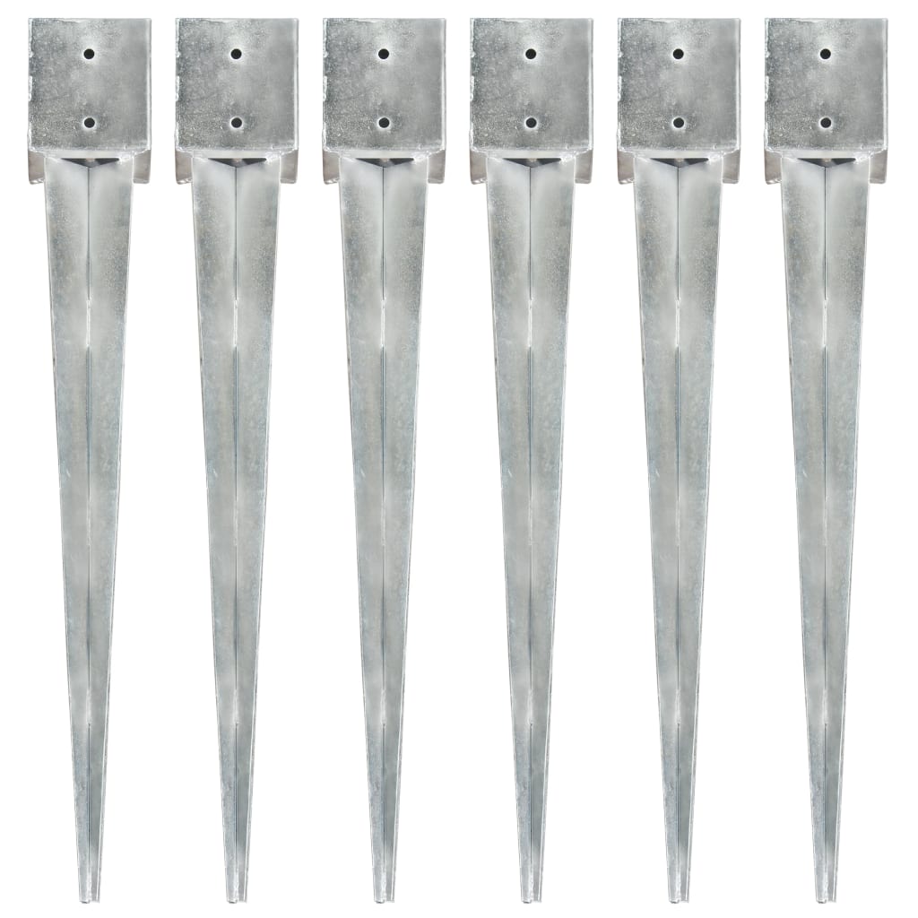 Ground Spikes 6 Pcs Silver 12x12x89cm Galvanised Steel - Sid & Sam
