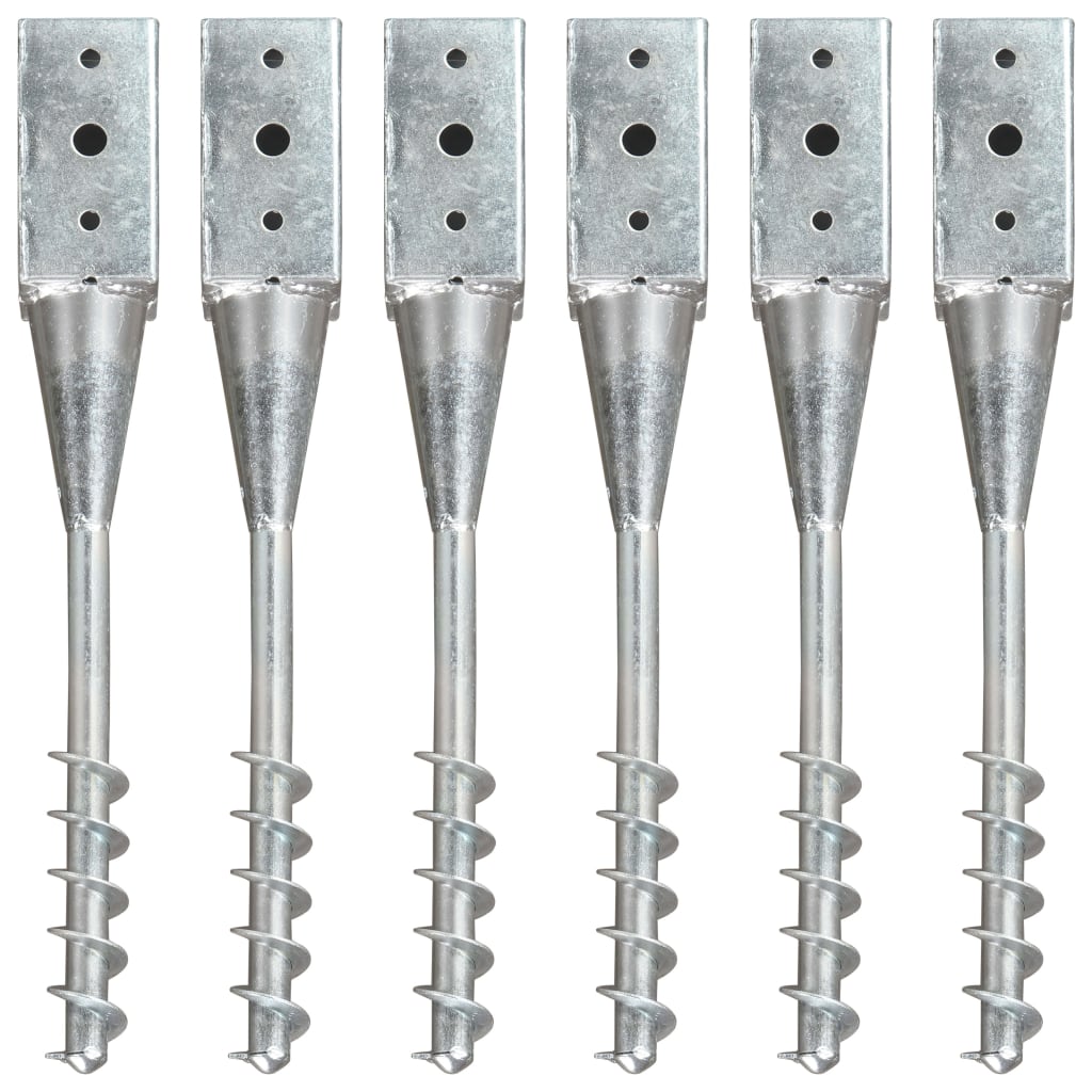 Ground Spikes 6 pcs Silver 7x7x56 cm Galvanised Steel - Merlin Deals