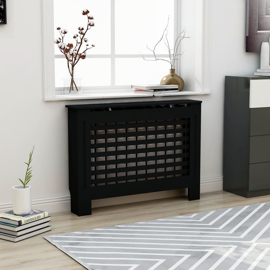Radiator Cover Black 112x19x81.5 cm MDF - Merlin Deals