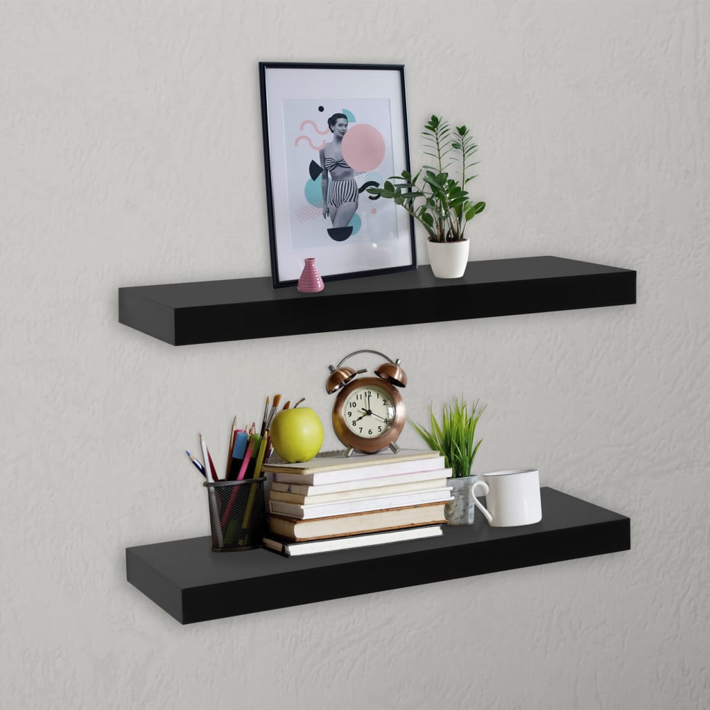 Floating Wall Shelves 2 pcs Black 40x20x3.8 cm - Direct Imports