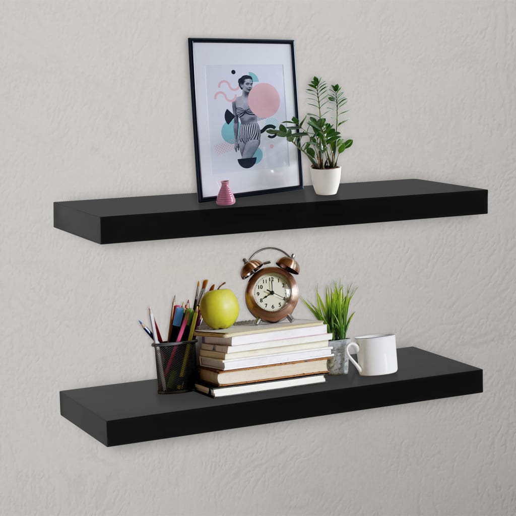 Floating Wall Shelves 2 pcs Black 80x20x3.8 cm - Millennium Furniture