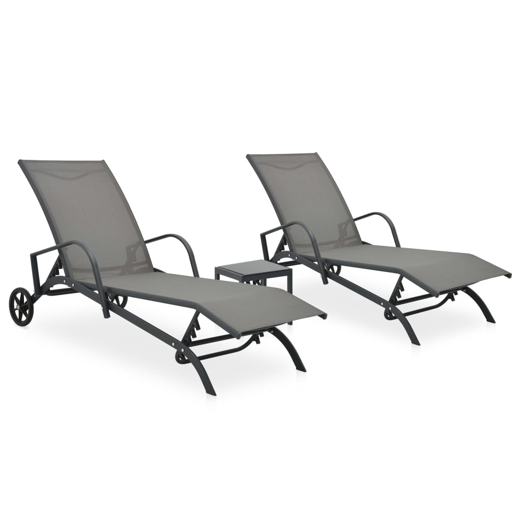 Sun Loungers 2 pcs with Table Textilene and Steel - Direct Imports
