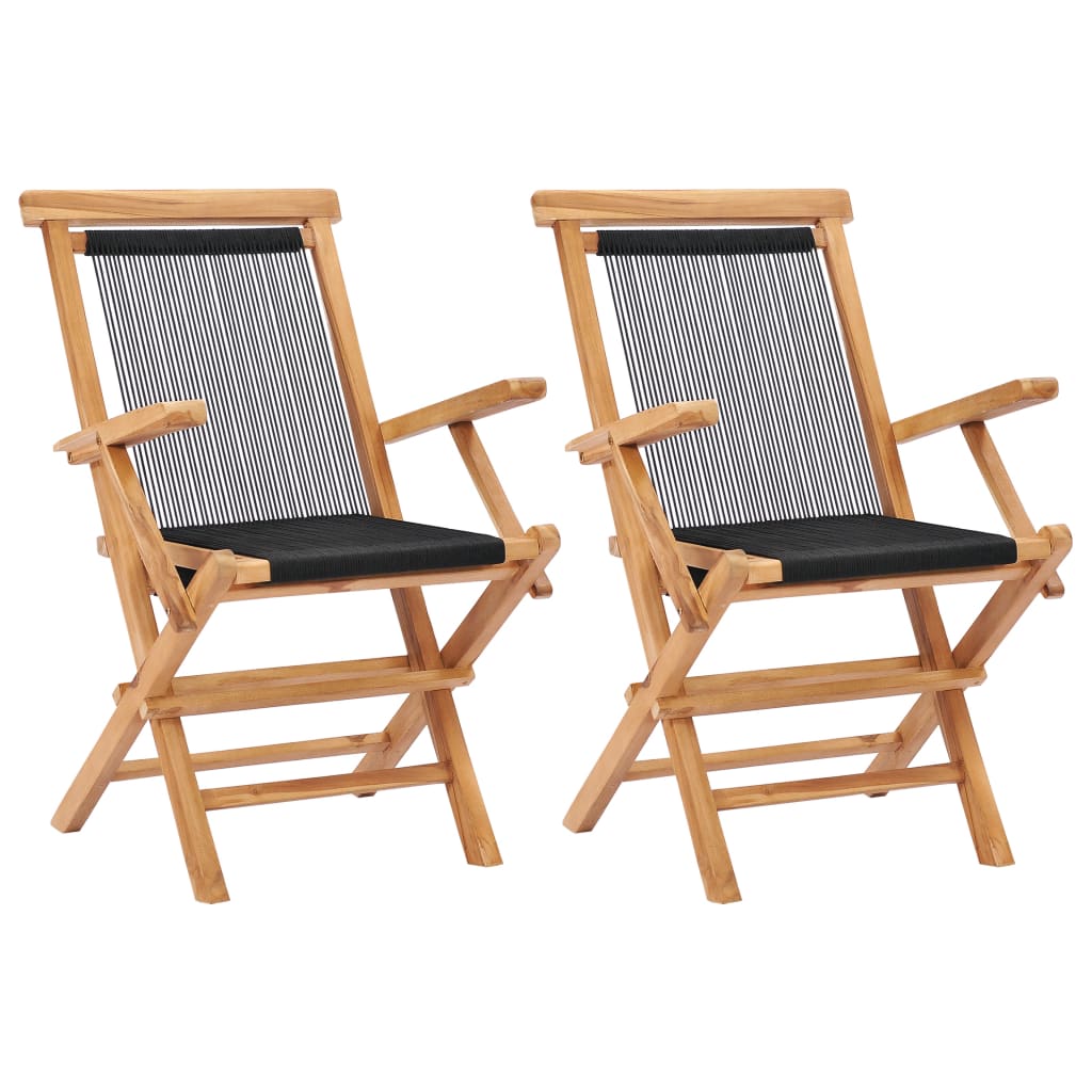 Folding Garden Chairs 2 pcs Solid Teak Wood and Rope - Brittle & Co