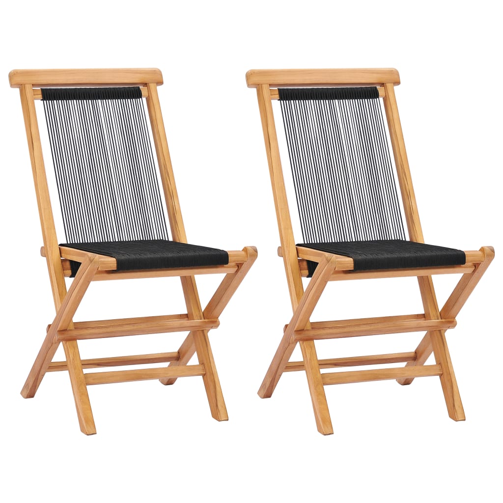 Folding Garden Chairs 2 pcs Solid Teak Wood and Rope - Sid & Sam