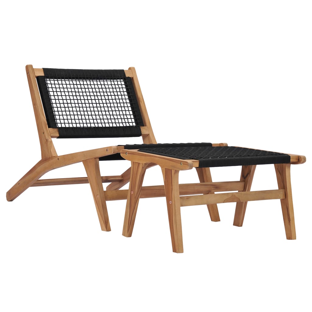 Sun Lounger with Footrest Solid Teak Wood and Rope - Sid & Sam