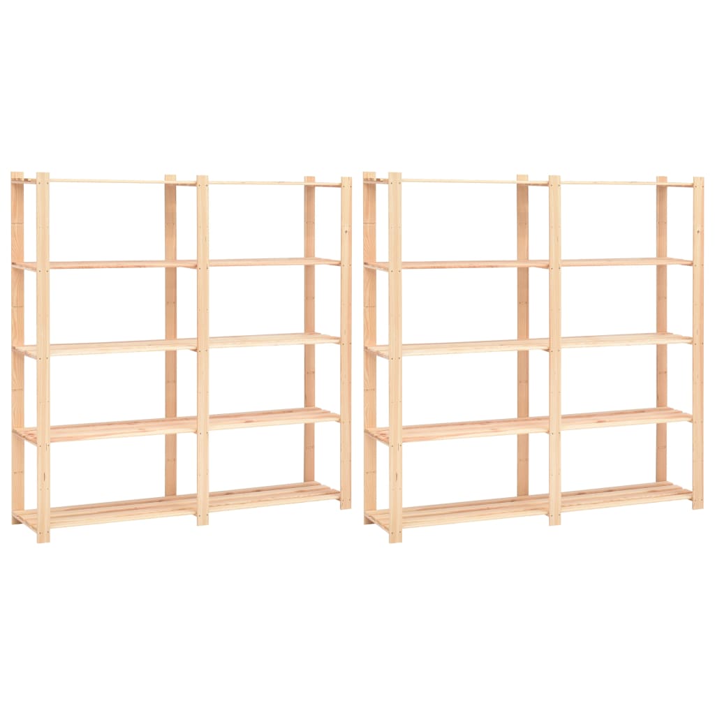 5-Tier Storage Racks 2 Pieces 170x38x170 cm Solid Pinewood 500 kg - The Home Maker