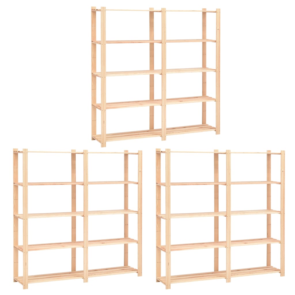 5-Tier Storage Racks 3 pcs 170x38x170 cm Solid Pinewood 500 kg - Style and Chic
