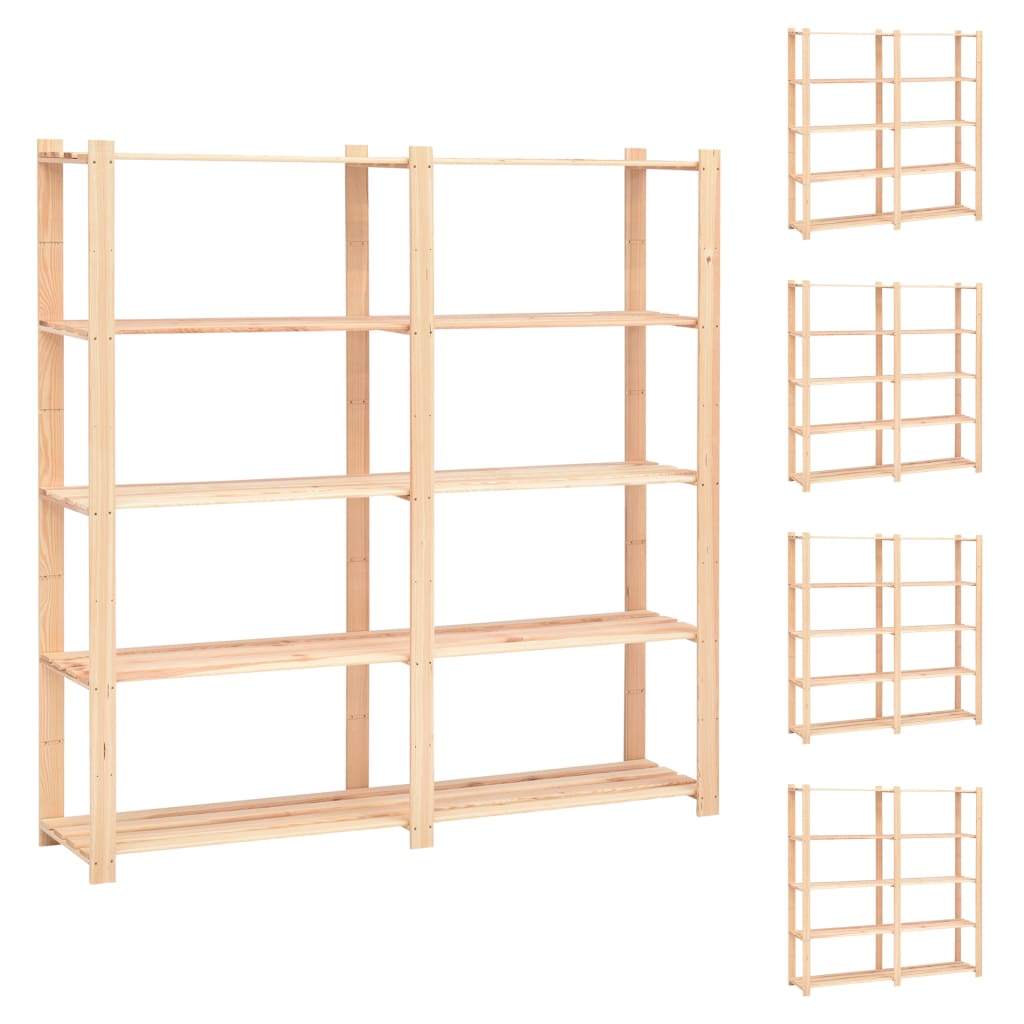 5-Tier Storage Racks 5 Pieces 170x38x170 cm Solid Pinewood 500 kg - The Home Maker