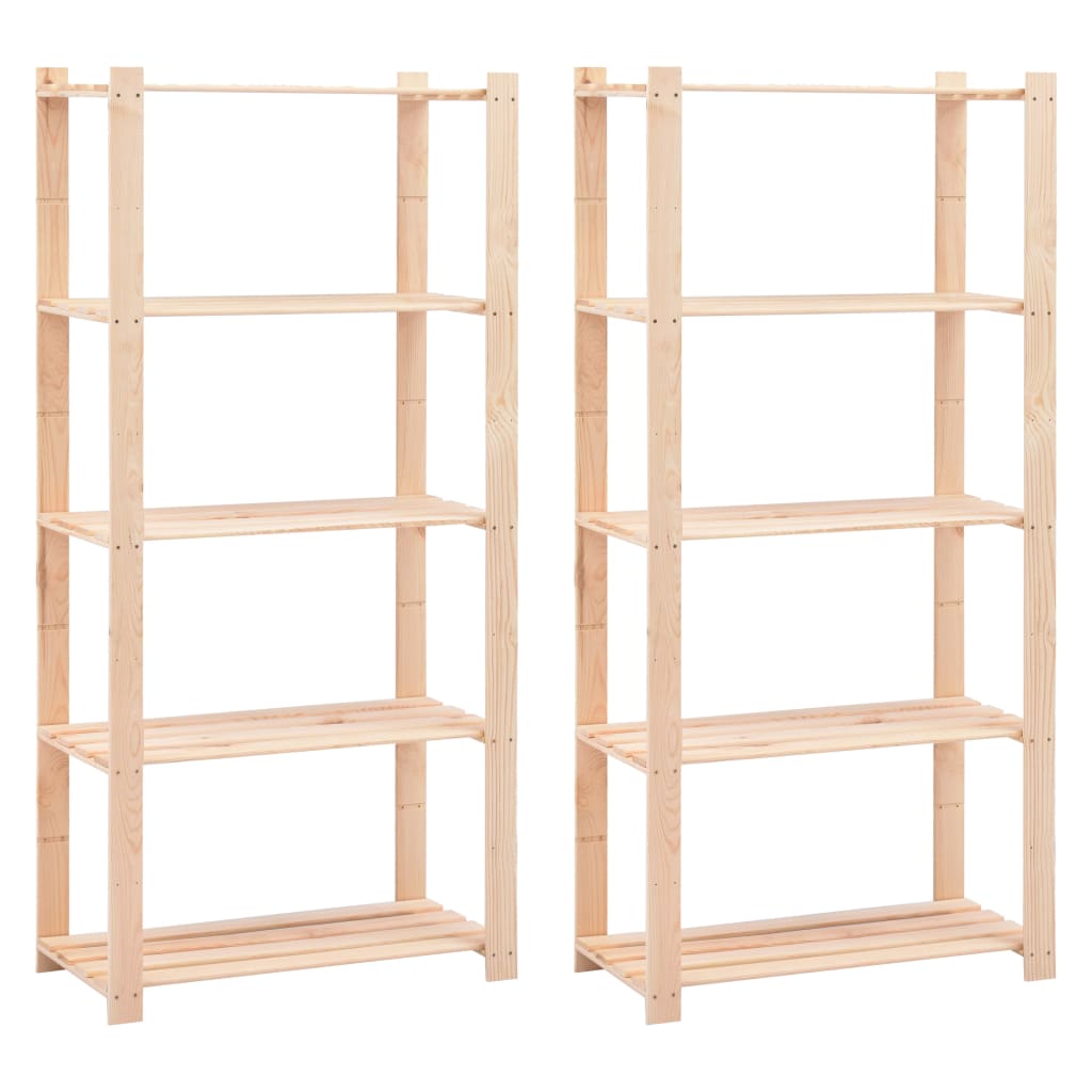 5-Tier Storage Racks 2 pcs 80x38x170 cm Solid Pinewood 250 kg - R and M Furniture