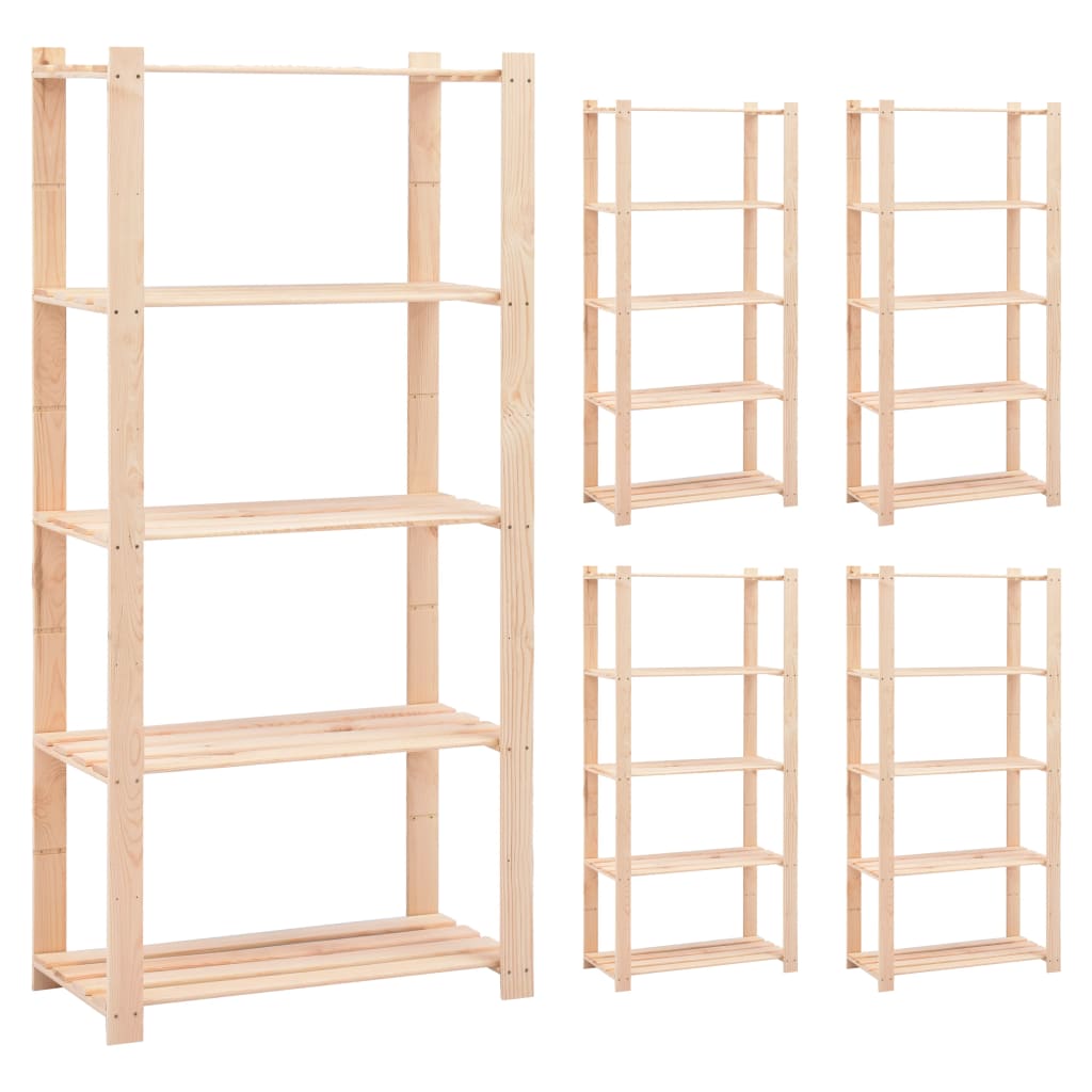 5-Tier Storage Racks 5 pcs 80x38x170 cm Solid Pinewood 250 kg - Tyrell & Tyrell