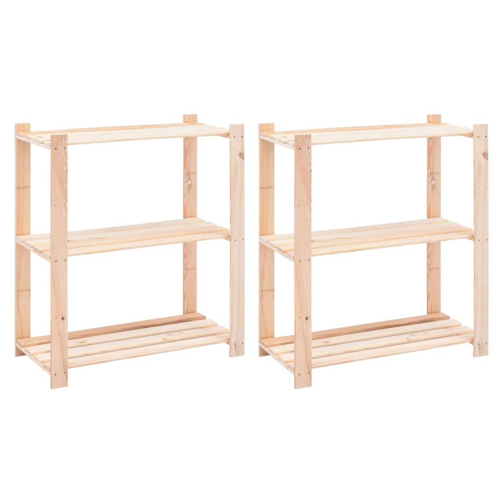 3-Tier Storage Racks 2 pcs 80x38x90 cm Solid Pinewood 150 kg - Brittle & Co
