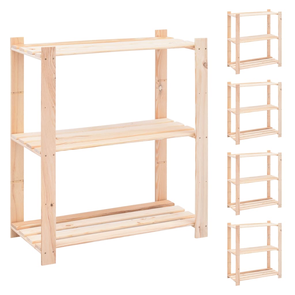 3-Tier Storage Racks 5 pcs 80x38x90 cm Solid Pinewood 150 kg - Casper Homes