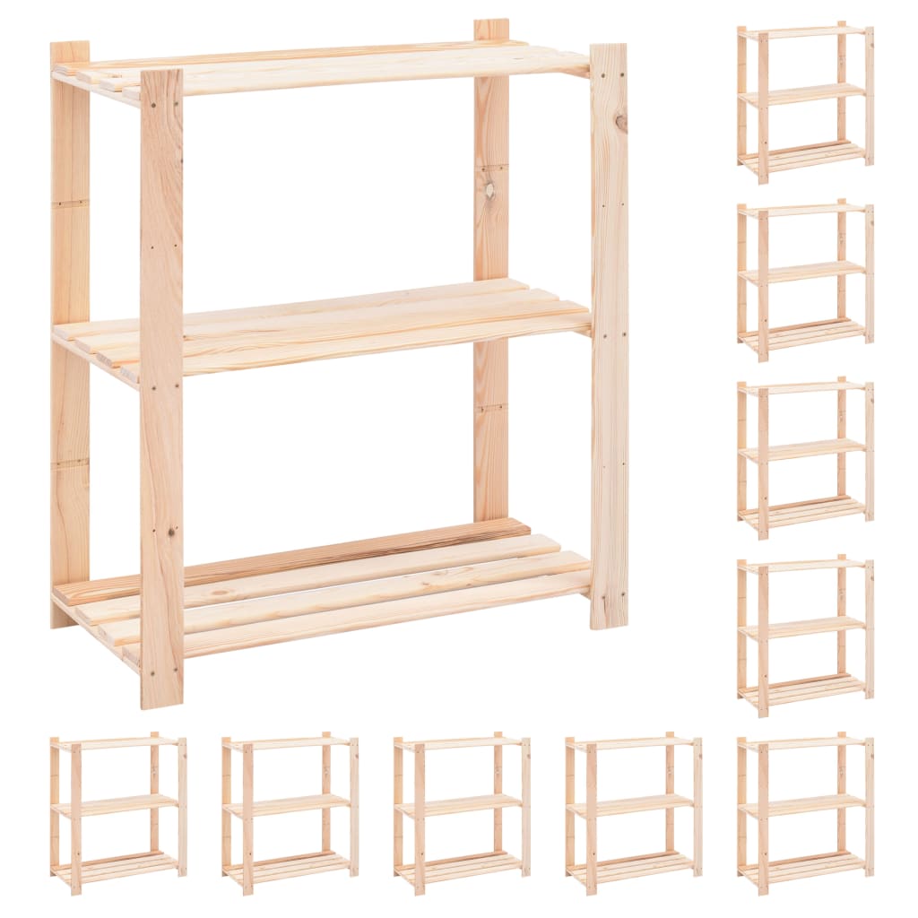 3-Tier Storage Racks 10 pcs 80x38x90 cm Solid Pinewood 150 kg - The Home Maker