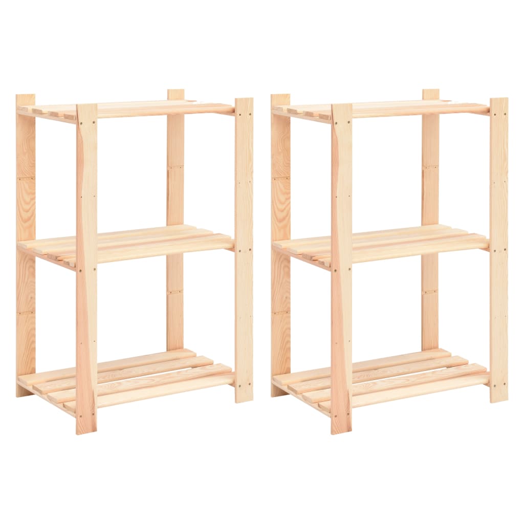 3-Tier Storage Racks 2 pcs 60x38x90 cm Solid Pinewood 150 kg - Merkel Designers