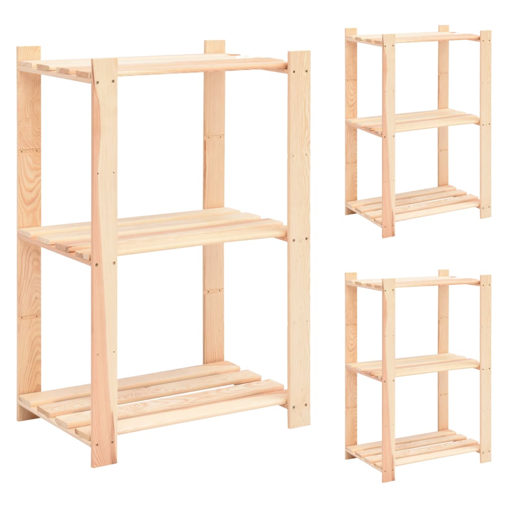 3-Tier Storage Racks 3 pcs 60x38x90 cm Solid Pinewood 150 kg - The Home Maker