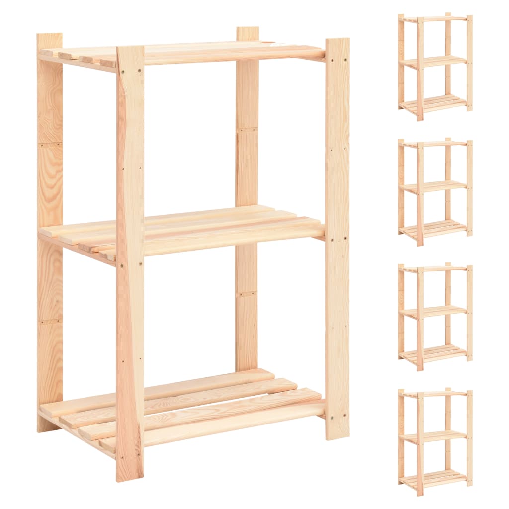 3-Tier Storage Racks 5 pcs 60x38x90 cm Solid Pinewood 150 kg - Merlin Deals