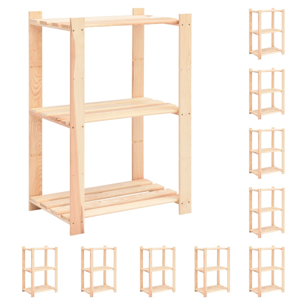3-Tier Storage Racks 10 pcs 60x38x90 cm Solid Pinewood 150 kg - All Things Good