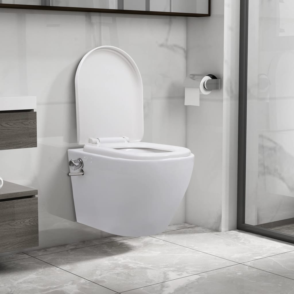 Wall Hung Rimless Toilet with Bidet Function Ceramic White - Sid & Sam